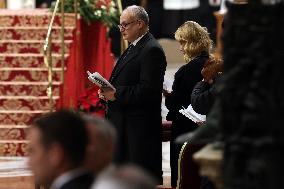 Pope Francis celebrates the mass of First Vespers and Te Deum in Altar of the Confessio, St. Peterâs Basilica