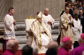 Pope Francis celebrates the mass of First Vespers and Te Deum in Altar of the Confessio, St. Peterâs Basilica