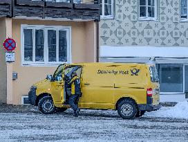 Deutsche Post Van In The Bavarian City Of Oberammergau