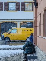 Deutsche Post Van In The Bavarian City Of Oberammergau