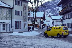 Deutsche Post Van In The Bavarian City Of Oberammergau