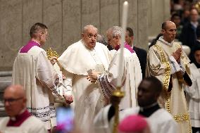 Pope Francis celebrates the mass of First Vespers and Te Deum in Altar of the Confessio, St. Peterâs Basilica