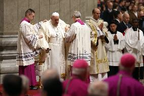 Pope Francis celebrates the mass of First Vespers and Te Deum in Altar of the Confessio, St. Peterâs Basilica