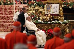 Pope Francis celebrates the mass of First Vespers and Te Deum in Altar of the Confessio, St. Peterâs Basilica