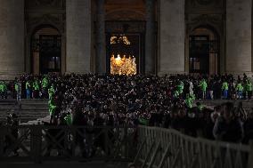 Pope Francis celebrates the mass of First Vespers and Te Deum in Altar of the Confessio, St. Peterâs Basilica