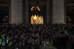 Pope Francis celebrates the mass of First Vespers and Te Deum in Altar of the Confessio, St. Peterâs Basilica