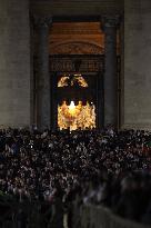 Pope Francis celebrates the mass of First Vespers and Te Deum in Altar of the Confessio, St. Peterâs Basilica