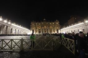 Pope Francis celebrates the mass of First Vespers and Te Deum in Altar of the Confessio, St. Peterâs Basilica