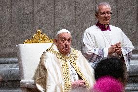 Pope Francis Leads The First Vespers And The Te Deum At St. Peter's Basilica At The Vatican