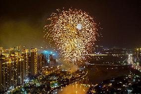 Fireworks Show Celebrate 2025 New Year in Fuqing