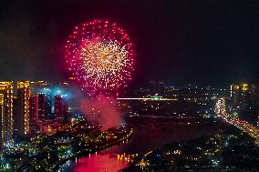 Fireworks Show Celebrate 2025 New Year in Fuqing