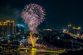 Fireworks Show Celebrate 2025 New Year in Fuqing