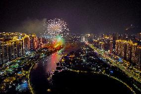 Fireworks Show Celebrate 2025 New Year in Fuqing