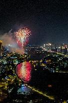 Fireworks Show Celebrate 2025 New Year in Fuqing