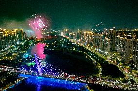 Fireworks Show Celebrate 2025 New Year in Fuqing