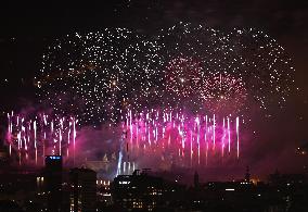 Barcelona Welcomes2025 With Drone And Fireworks