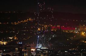 Barcelona Welcomes2025 With Drone And Fireworks