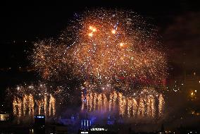 Barcelona Welcomes2025 With Drone And Fireworks