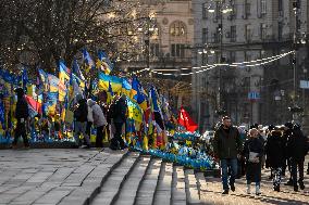 Makeshift Memorial Honor Ukrainian Armed Forces Soldiers Killed In Action With Russian Troops On Independence Square In Kyiv