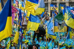 Makeshift Memorial Honor Ukrainian Armed Forces Soldiers Killed In Action With Russian Troops On Independence Square In Kyiv