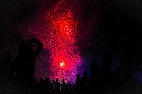 Fireworks During The Farewell To 2024 And The Welcome To 2025 On Geribá Beach, Buzios, Rio De Janeiro, Brazil.