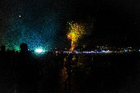 Fireworks During The Farewell To 2024 And The Welcome To 2025 On Geribá Beach, Buzios, Rio De Janeiro, Brazil.