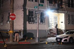 NYPD Crime Scene Investigators Photograph And Collect Evidence At Nightclub Mass Shooting In Queens New York City