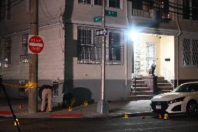 NYPD Crime Scene Investigators Photograph And Collect Evidence At Nightclub Mass Shooting In Queens New York City