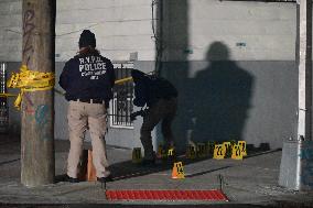 NYPD Crime Scene Investigators Photograph And Collect Evidence At Nightclub Mass Shooting In Queens New York City