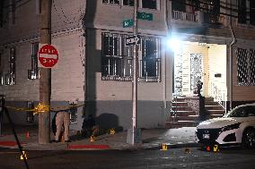 NYPD Crime Scene Investigators Photograph And Collect Evidence At Nightclub Mass Shooting In Queens New York City