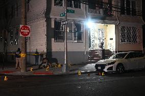 NYPD Crime Scene Investigators Photograph And Collect Evidence At Nightclub Mass Shooting In Queens New York City