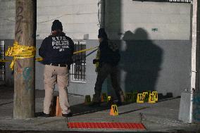 NYPD Crime Scene Investigators Photograph And Collect Evidence At Nightclub Mass Shooting In Queens New York City