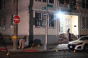 NYPD Crime Scene Investigators Photograph And Collect Evidence At Nightclub Mass Shooting In Queens New York City