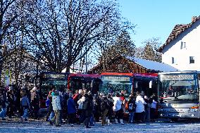 Crowded Fuessen Bus Stop At The Station