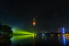 Fireworks Light Up The Sky Near Lotus Tower On New Year's Eve 2025