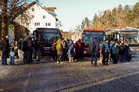 Crowded Fuessen Bus Stop At The Station