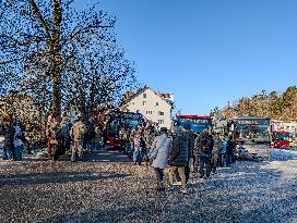 Crowded Fuessen Bus Stop At The Station