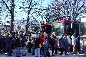 Crowded Fuessen Bus Stop At The Station