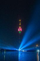 Fireworks Light Up The Sky Near Lotus Tower On New Year's Eve 2025