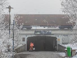 Cleaner At Bavarian Buchloe Train Station