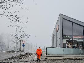 Cleaner At Bavarian Buchloe Train Station