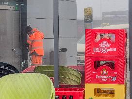 Cleaner At Bavarian Buchloe Train Station