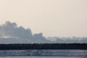 Smoke Billows Following An Israeli Bombing - Gaza