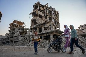 Destruction Of Buildings In Yarmouk Camp Due To Syrian And Russian Shelling