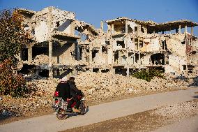 Destruction Of Buildings In Yarmouk Camp Due To Syrian And Russian Shelling