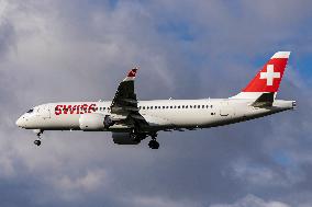 Swiss Airbus A220 Landing