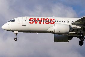 Swiss Airbus A220 Landing