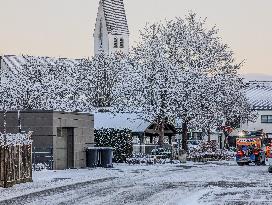 Winter Road Clearance In The Upper Bavarian City Of Gauting