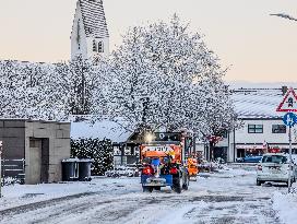 Winter Road Clearance In The Upper Bavarian City Of Gauting