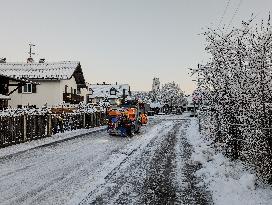 Winter Road Clearance In The Upper Bavarian City Of Gauting